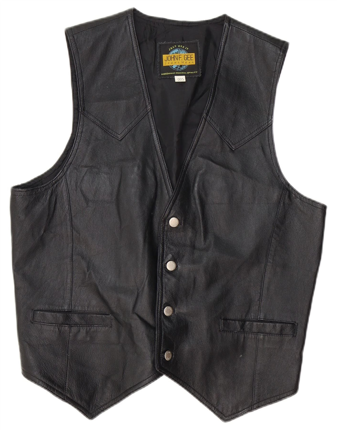 John F Gee Gilet en cuir pour homme en cuir noir moyen