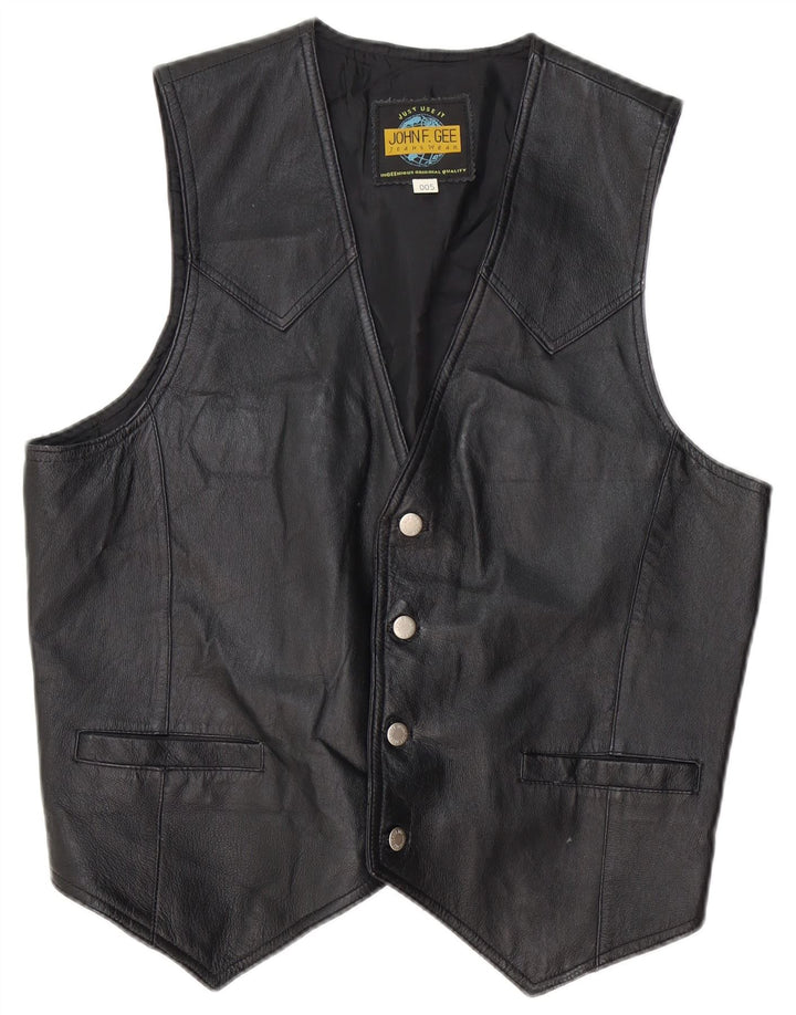 John F Gee Gilet en cuir pour homme en cuir noir moyen
