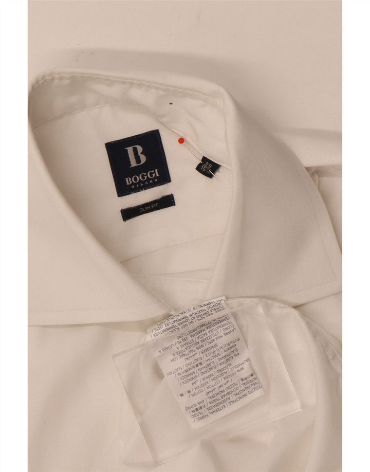 Boggi Chemise Slim Fit Homme Taille 39 15 1/2 Coton Blanc Moyen