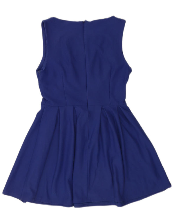 Topshop Robe trapèze sans manches pour femme UK 10 Petit Bleu Polyester