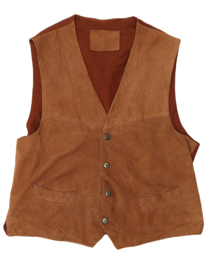 VINTAGE Gilet en Daim Homme Marron Moyen