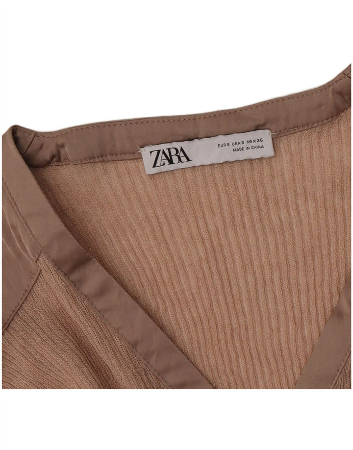 Zara Haut à manches longues pour femme UK 10 Small Beige Colourblock