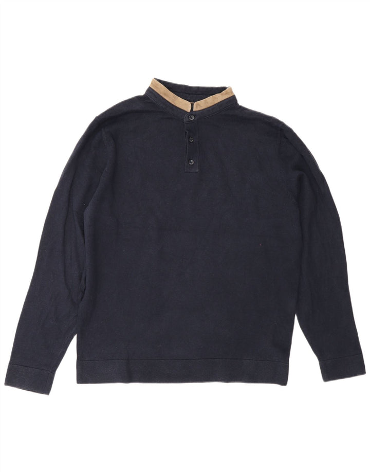 Massimo Dutti Pull à col boutonné pour homme en coton bleu marine Taille L