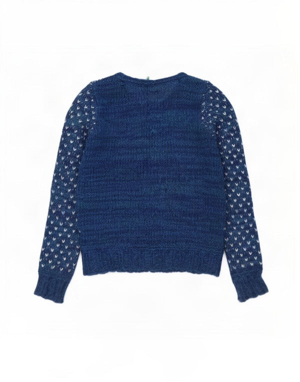 Benetton Pull Cardigan Fille 11-12 Ans 2XL Bleu Fair Isle Noël