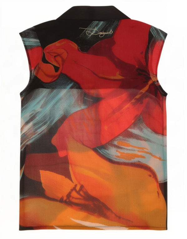 Desigual Chemisier à nouer sur le devant pour femme UK 44 Grand motif floral multicolore
