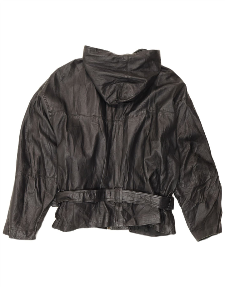 veste en cuir à capuche homme vintage UK 42 XL Noir