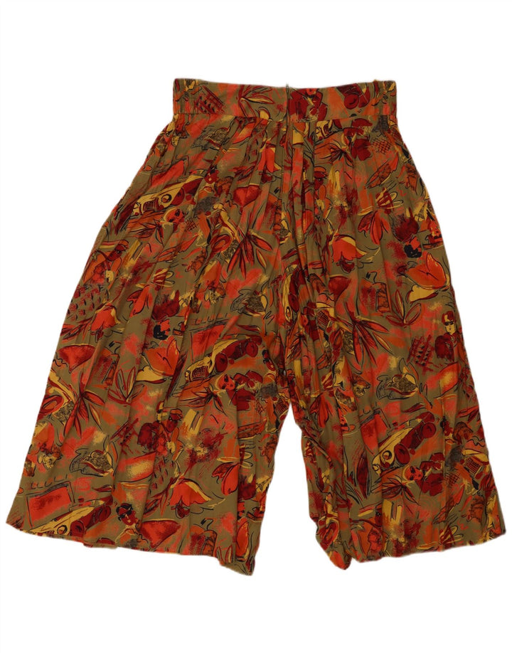 VINTAGE Womens High Waist Capri Trousers UK 20 2XL W32 L19 Khaki Floral