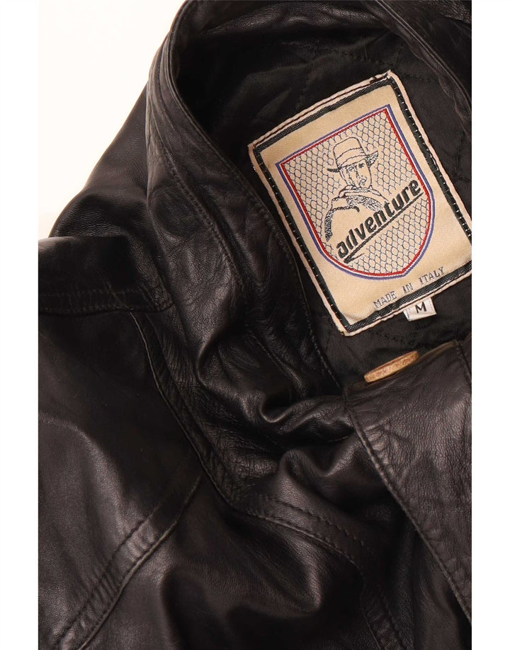 vintage Mens Loose Fit Veste en cuir UK 38 Moyen Noir