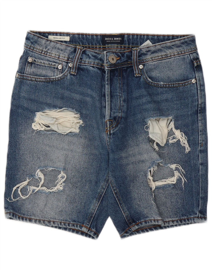 Jack & Jones Short en jean coupe droite effet vieilli pour homme Petit W28 Bleu Coton