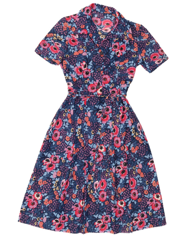 vintage Femme Robe A-Line UK 10 Petit Bleu Floral
