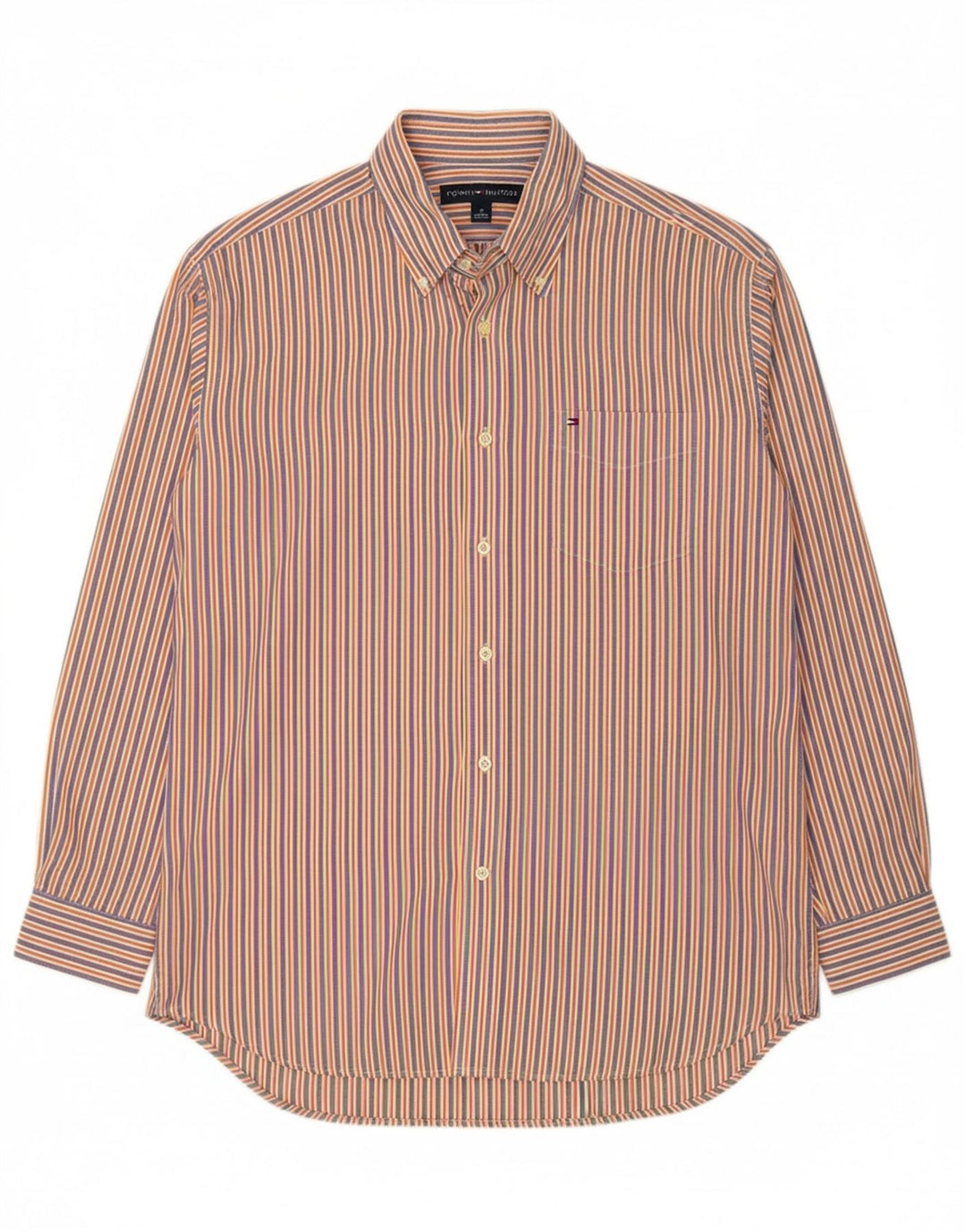 TOMMY HILFIGER Mens Shirt Medium Orange Striped Cotton