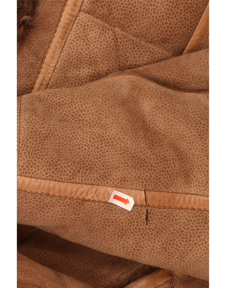 VINTAGE Manteau en peau de mouton femme UK 16 Grand imprimé animal marron