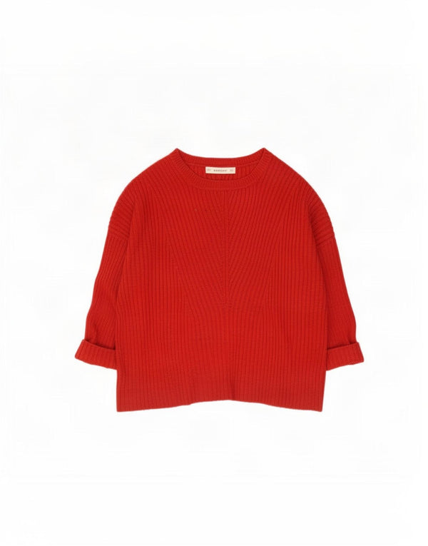 Zara Pull surdimensionné à manches 3/4 et col bateau pour femme - Rouge moyen - UK 14