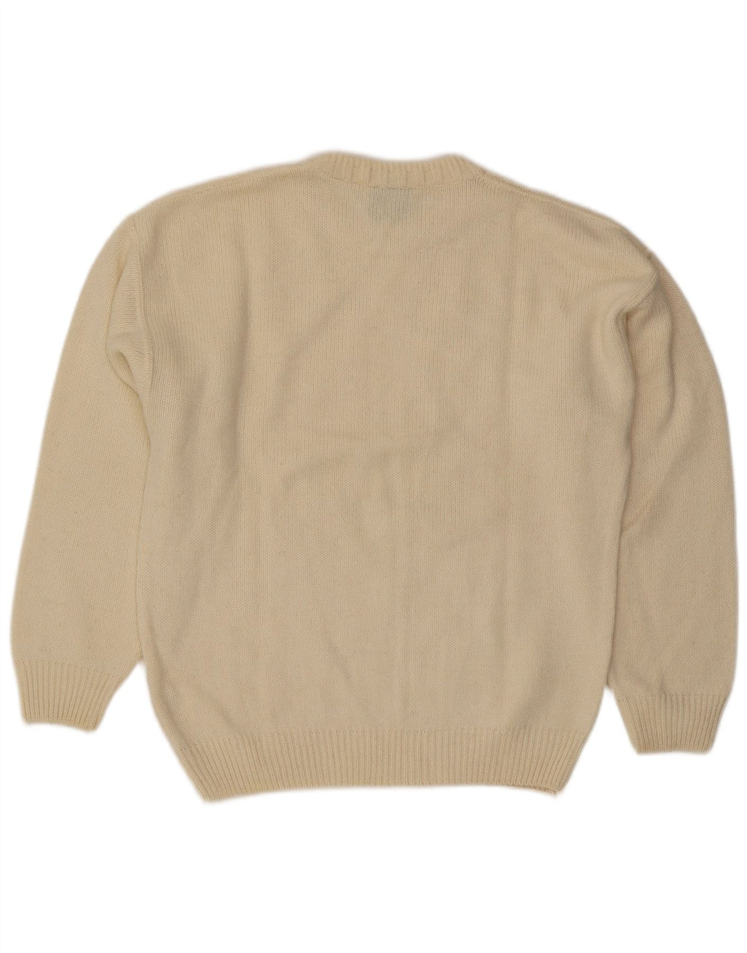 vintage Mens Crew Neck Jumper Pull Grand Off White Argyle/Diamond Laine