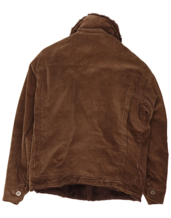 vintage Mens Sherpa Corduroy Veste UK 36 Petit Brun