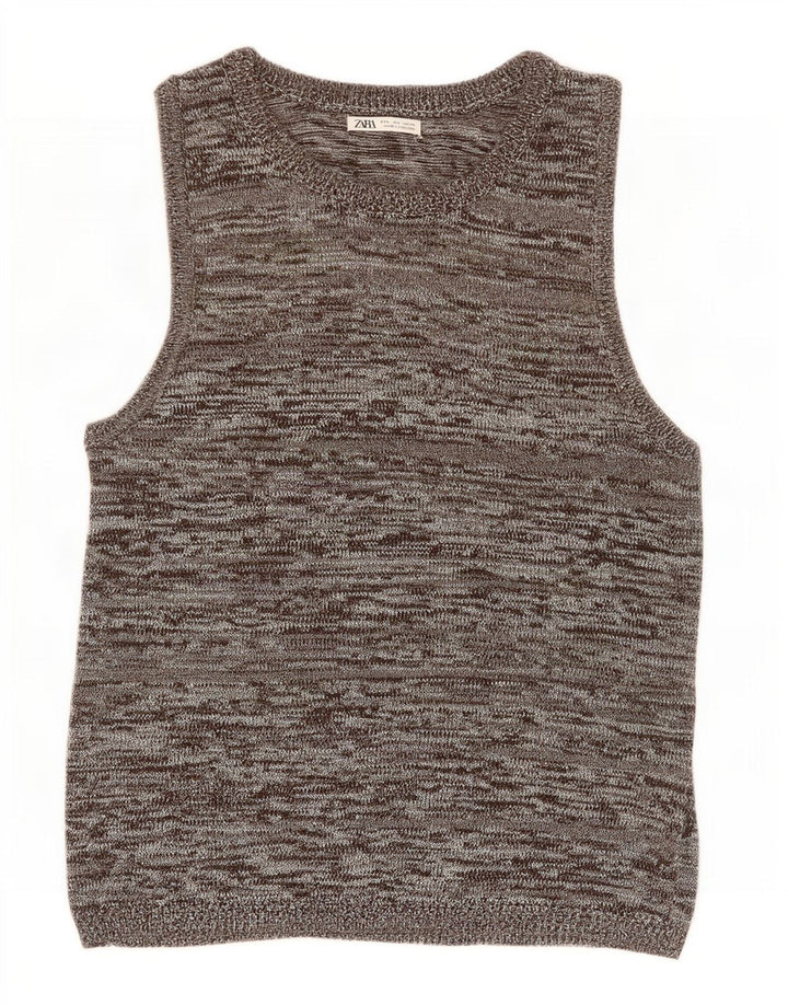 Zara Mens Vest Tank Top Large Gris Moucheté Acrylique