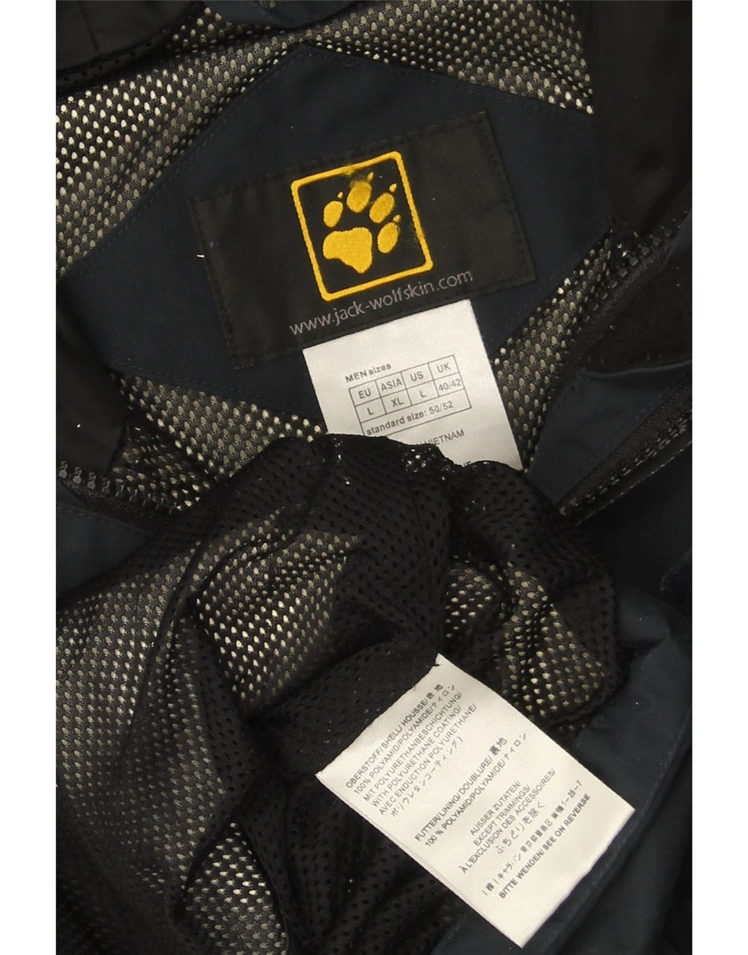 JACK WOLFSKIN Veste de pluie à capuche pour homme UK 40/42 Large Bleu Marine Polyamide