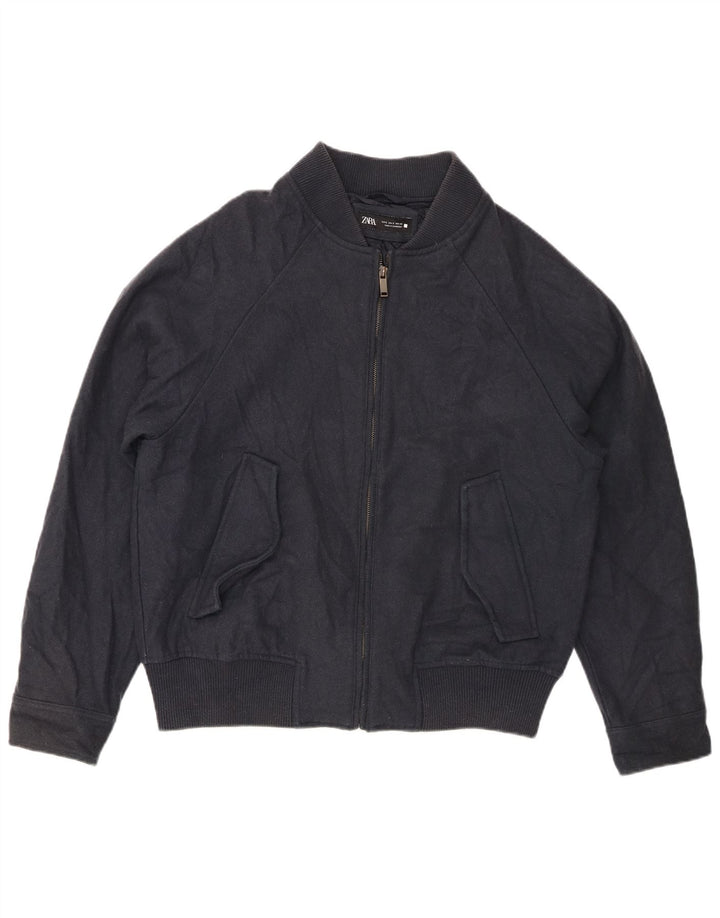 Zara Mens Loose Fit Bomber Jacket UK 36 Small Bleu Marine Laine