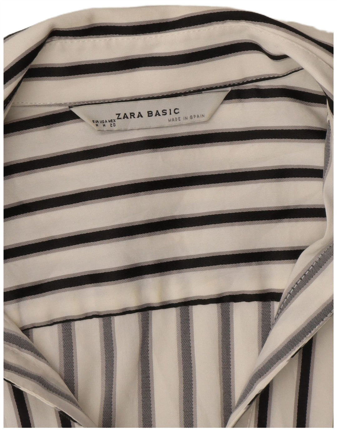 Zara Chemisier à manches courtes pour femme UK 12 Medium Blanc rayé