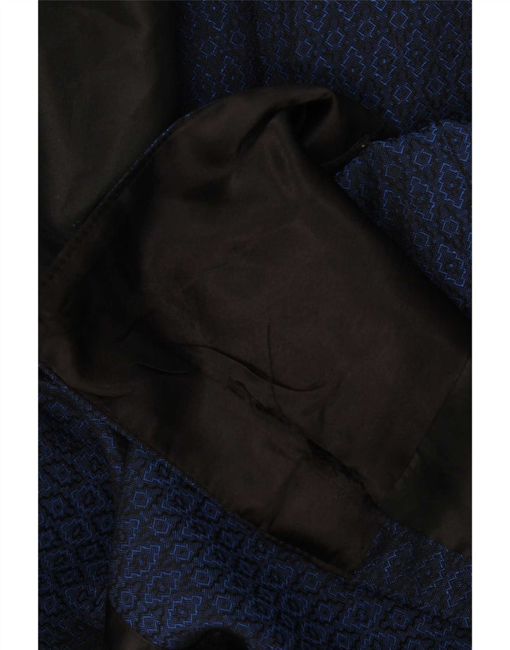 vintage Femmes Double Breasted Coat UK 16 Grand Bleu Marine Géométrique