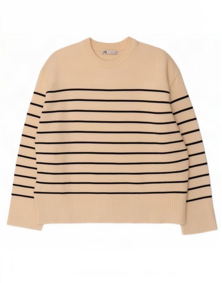 Zara Pull ras du cou pour femme UK 14 Medium Off White Rayé