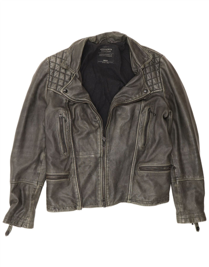 All Saints Veste en cuir motard pour homme UK 36 Small Gris