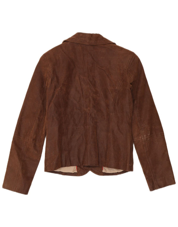 Tom Tompson Veste blazer en cuir à 2 boutons pour femme EU 36 Petit Marron