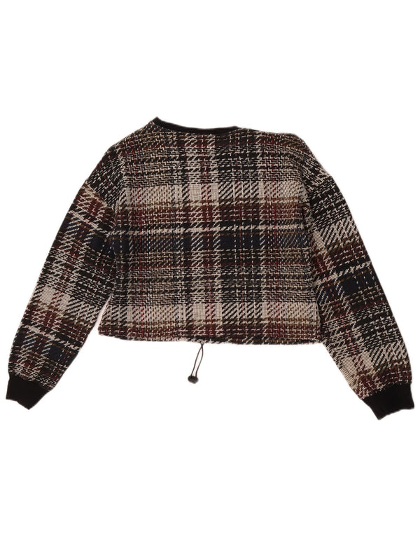 Zara Womens Trafaluc Haut court à manches longues UK 10 Petit carreaux multicolores