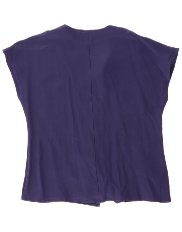 vintage Femmes ample Chemise à manches courtes Blouse UK 10 Petite Soie Bleu Marine