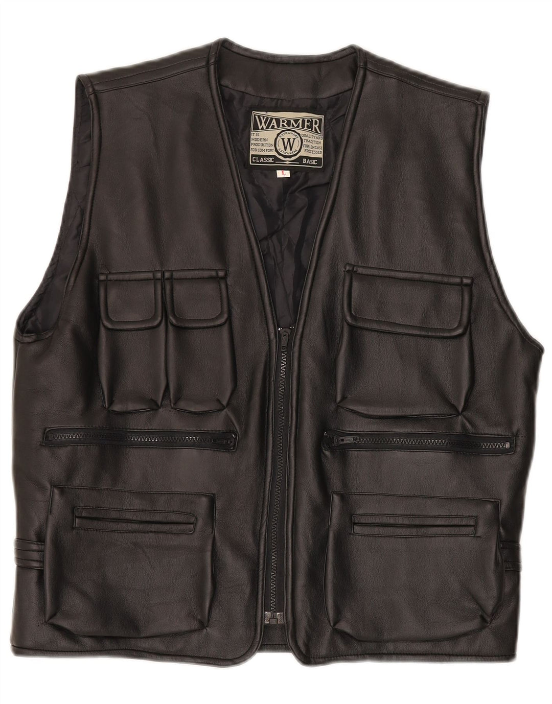 gilet en cuir femme vintage UK 16 Grand Noir