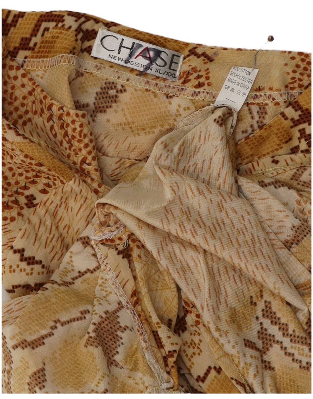 VINTAGE Femme Chemisier à manches longues Top UK 18 XL Beige Animal Print Coton