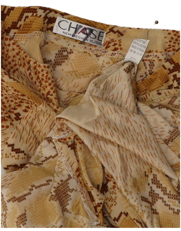 VINTAGE Femme Chemisier à manches longues Top UK 18 XL Beige Animal Print Coton