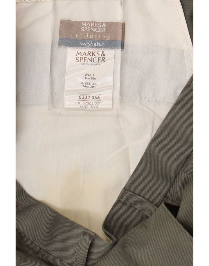 Marks & Spencer Pantalon de Costume Droit Homme W36 L29 Kaki Polyester
