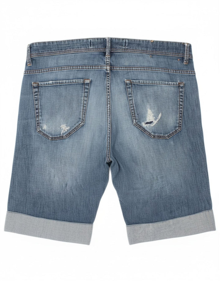 SIVIGLIA Mens Distressed Denim Shorts W34 Large Blue Cotton