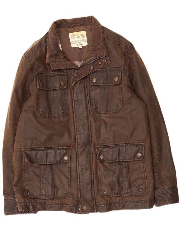 Fat Face Veste en coton ciré pour homme UK 40 Large Marron Coton