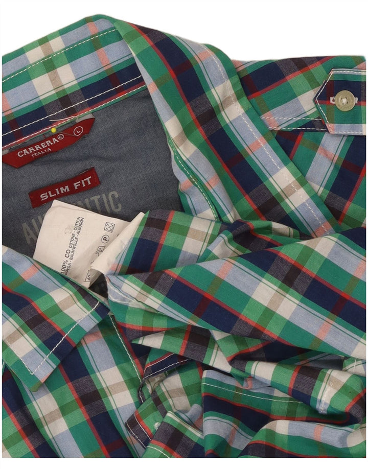 Carrera Chemise militaire coupe slim à manches courtes pour homme, grands carreaux multicolores