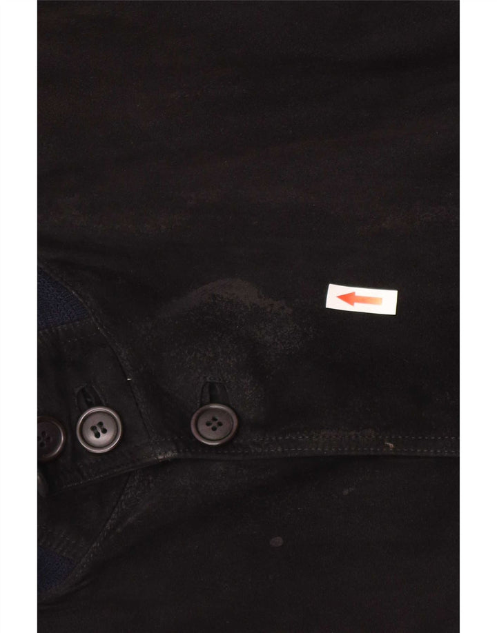 vintage Mens Suede Bomber Jacket UK 38 Cuir Colorblock Noir Moyen