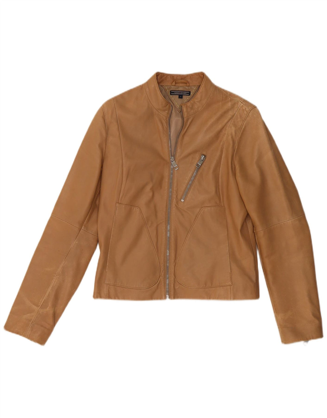 Tommy Hilfiger Veste en cuir pour femme UK 14 Cuir marron moyen