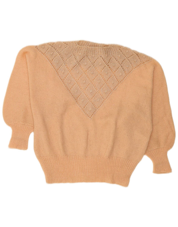 vintage Femme Crew Neck Jumper Pull UK 18 XL Beige Argyle/Diamant