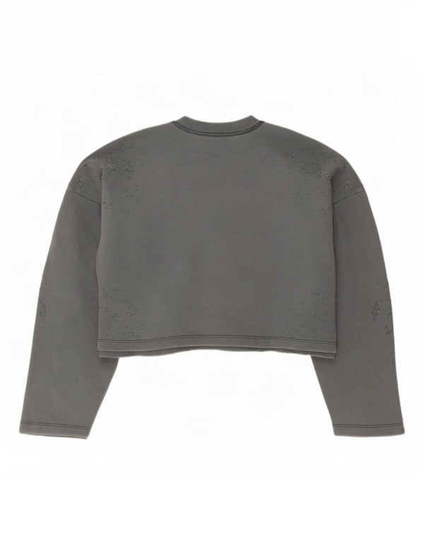 Zara Womens Crop Oversize Sweatshirt Jumper UK 14 Gris Moyen Coton