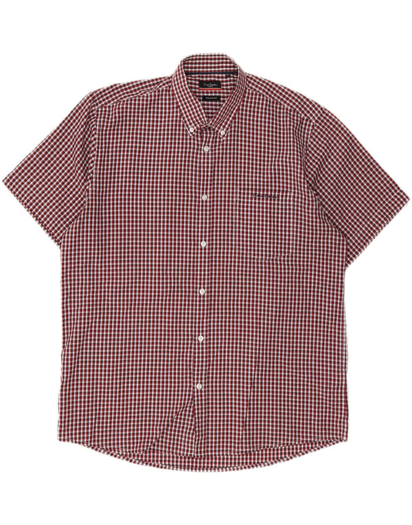 Pierre Cardin Chemise à manches courtes pour homme Coupe régulière 3XL Rouge à carreaux Polyester