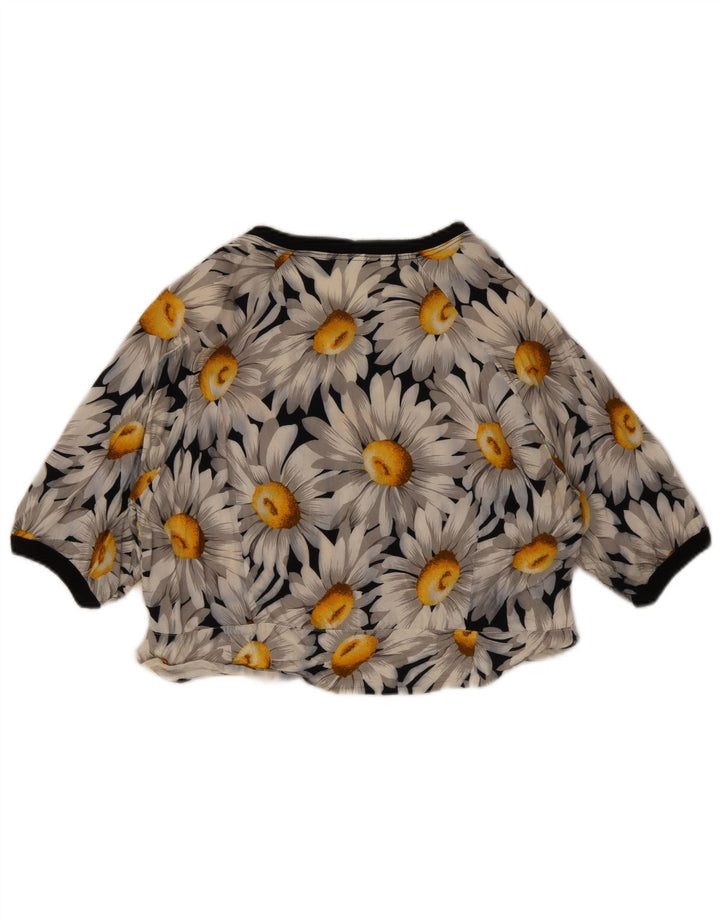 vintage Femmes Crop Top UK 12 Moyen Bleu Marine Floral