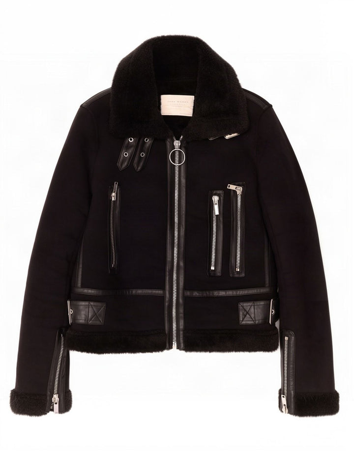 Zara Veste Sherpa Femme UK 6 XS Noir Polyester