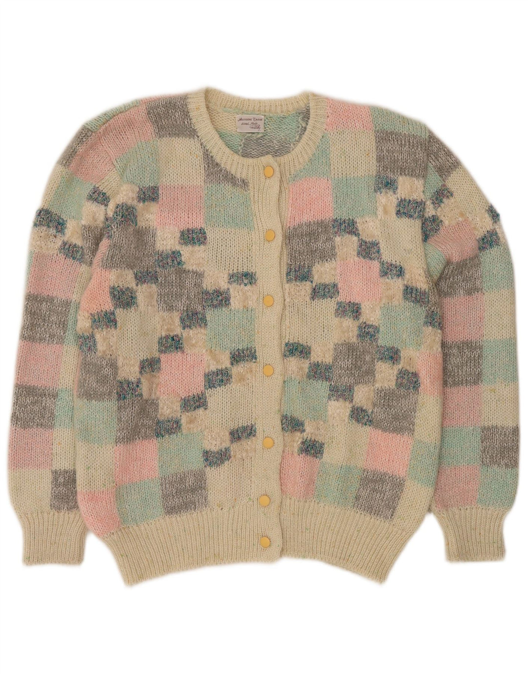 VINTAGE Femme Cardigan Pull UK 16 Grand Multicolore Géométrique