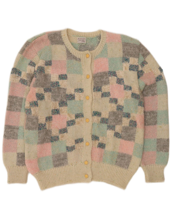 VINTAGE Femme Cardigan Pull UK 16 Grand Multicolore Géométrique