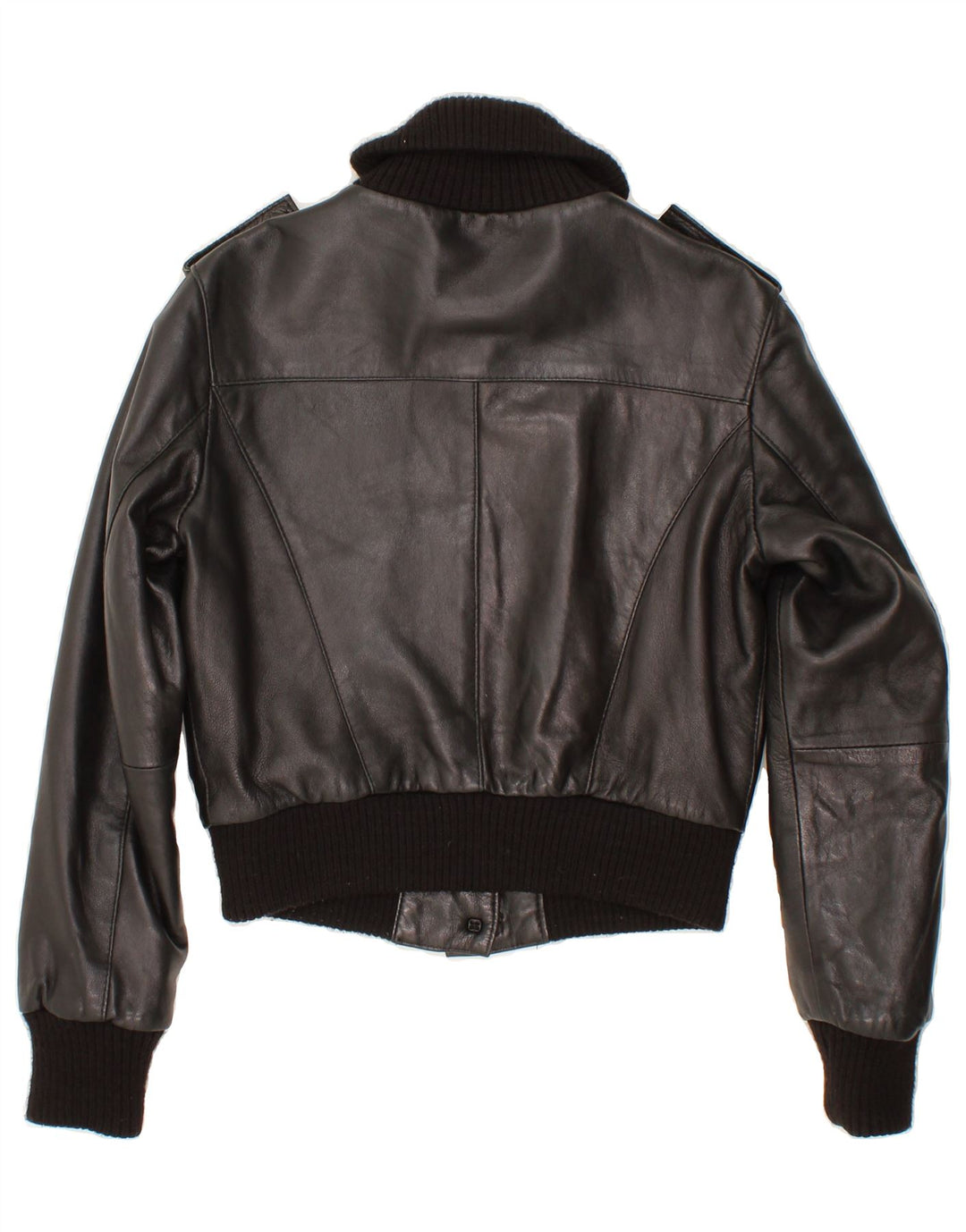 VINTAGE Veste en cuir crop femme IT 44 Cuir noir moyen