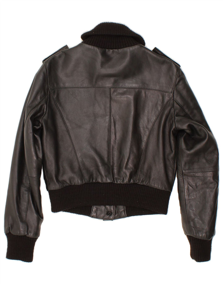 VINTAGE Veste en cuir crop femme IT 44 Cuir noir moyen