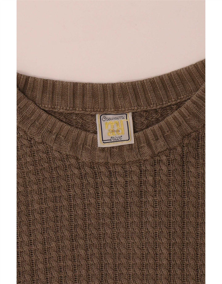 vintage Mens Crew Neck Jumper Pull Moyen Beige Coton