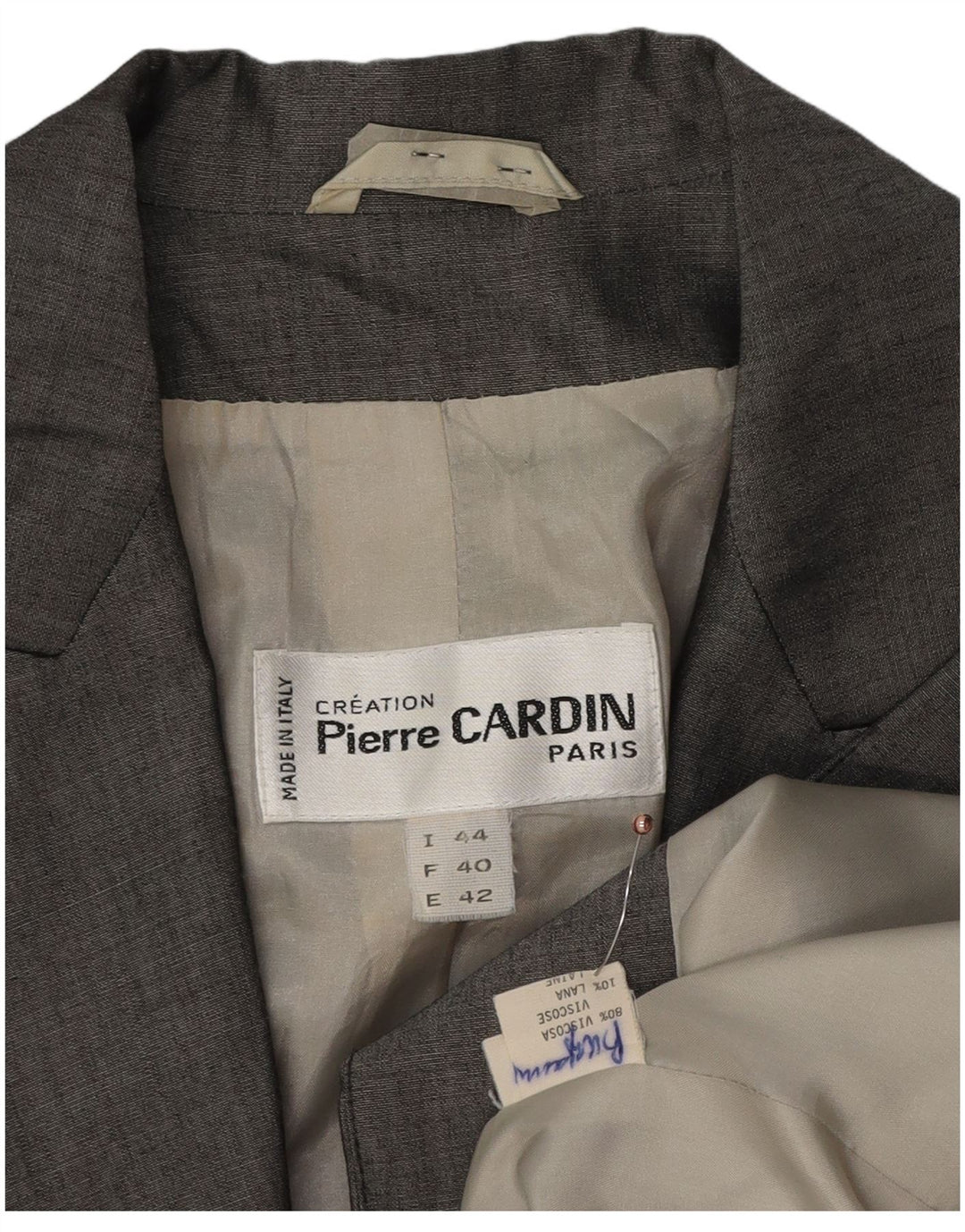 PIERRE CARDIN Veste Blazer 1 Bouton Femme IT 44 Gris Moyen Viscose