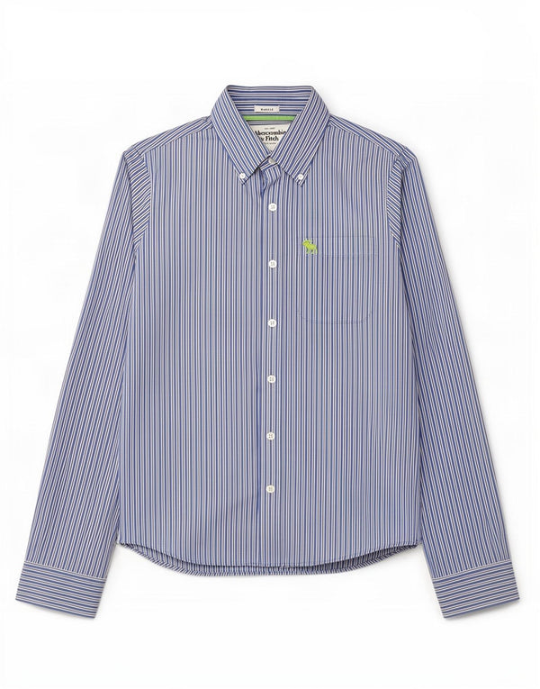 Abercrombie & Fitch Chemise musclée pour homme en coton à fines rayures bleues